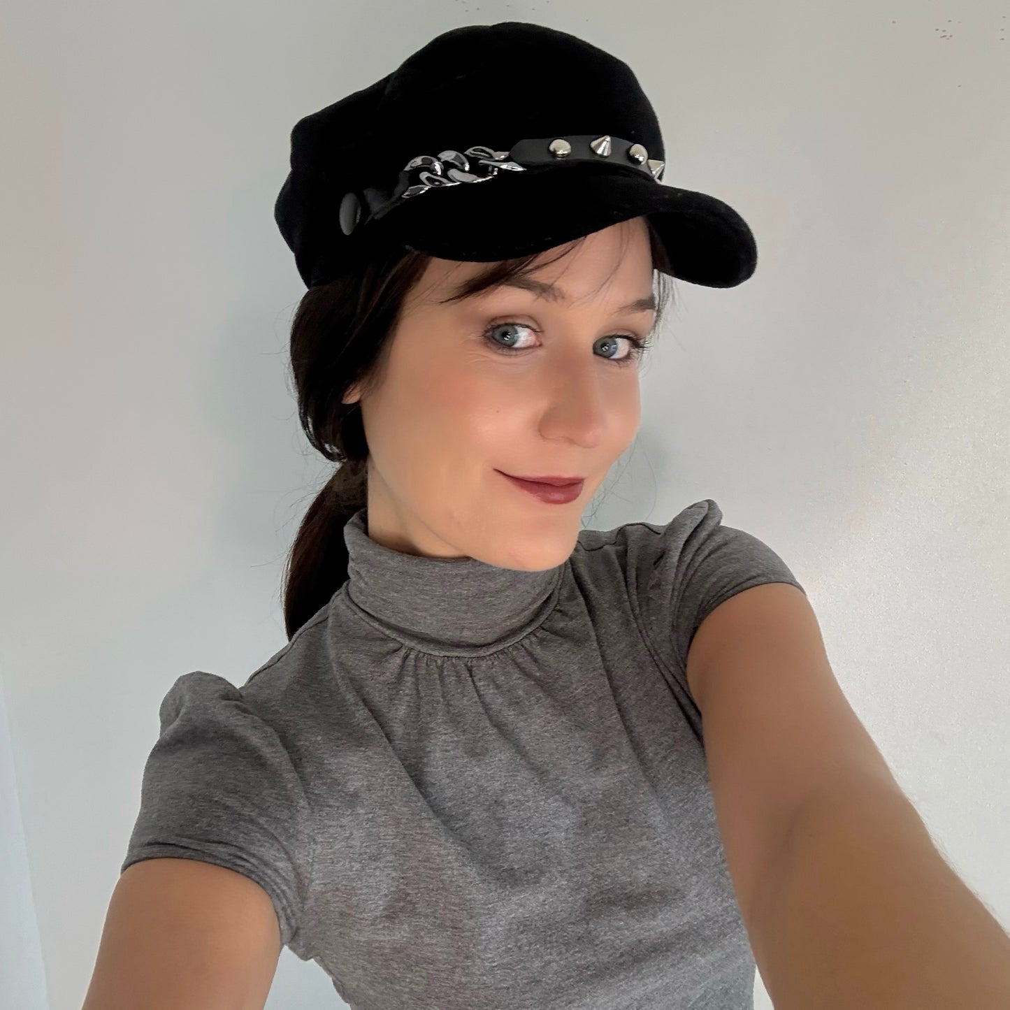 Y2K Black Studded Chain Cap