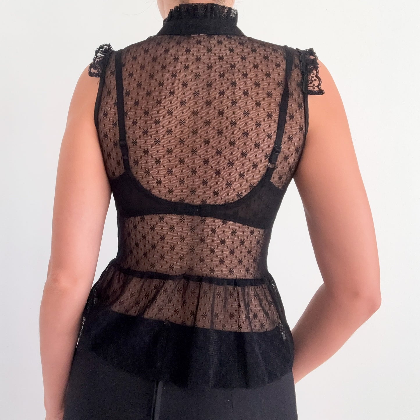 Y2K Black Lace Button Up Blouse / SZ XS/S