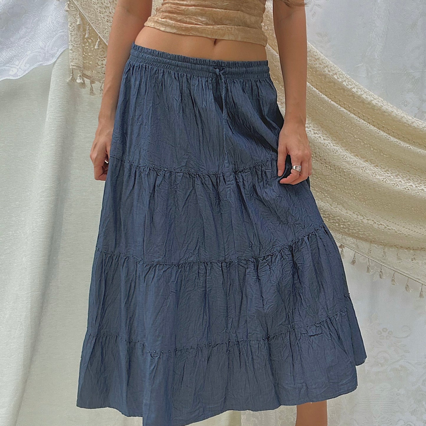 Y2K Chambray Cotton Maxi Skirt / SZ S/M