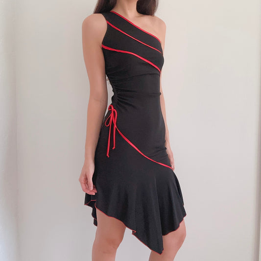 Y2K Black & Red Contrast Midi Dress / SZ S