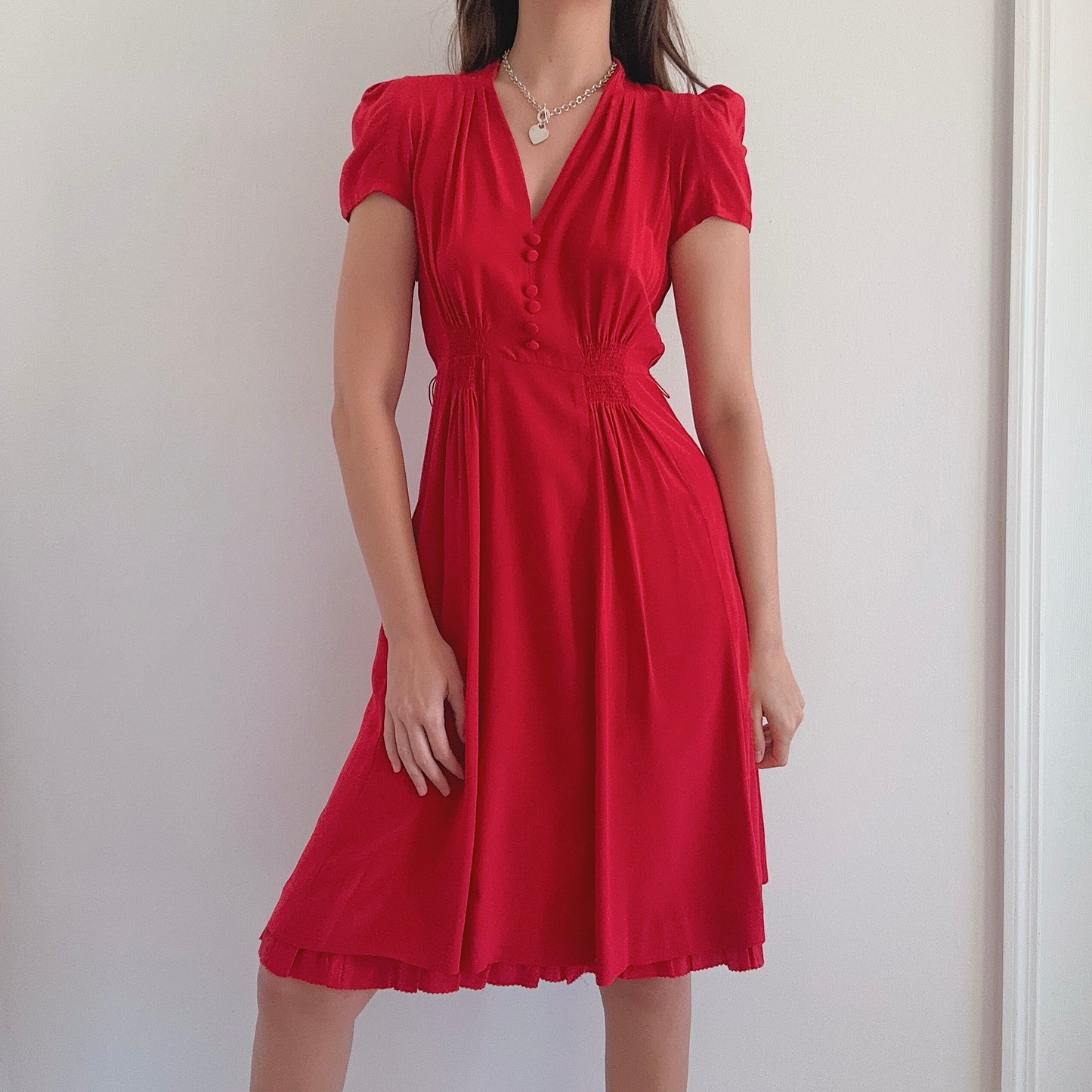 Y2K Betsey Johnson Red Silk Midi Dress / SZ 6