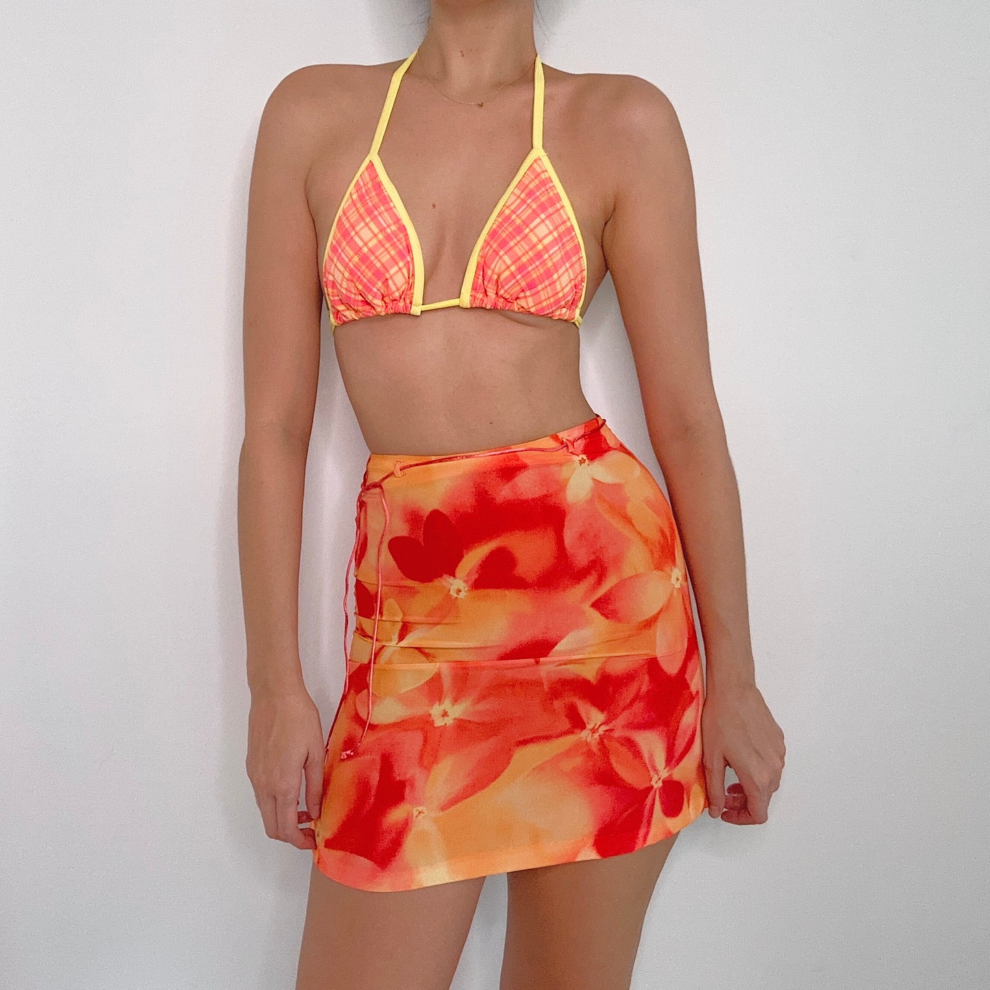 Y2K Orange Floral Mini Skirt / SZ 0/2