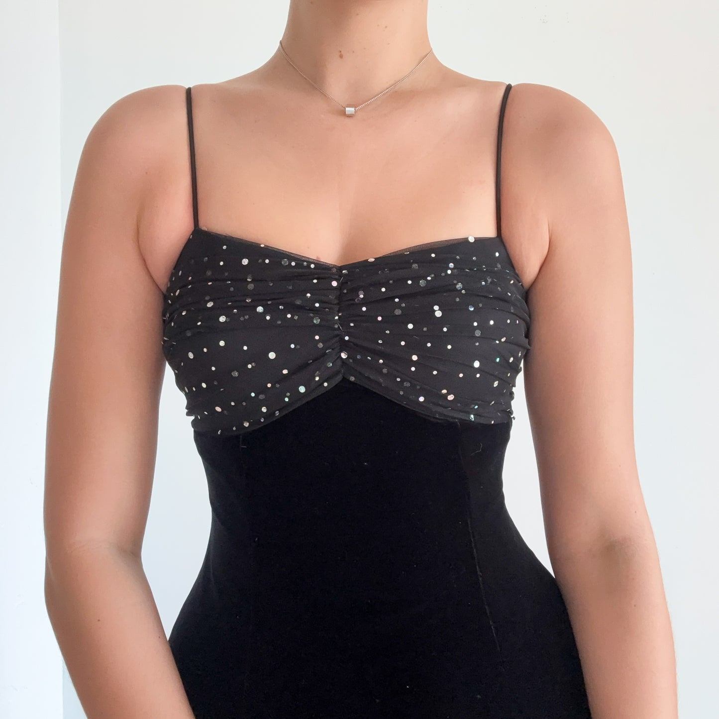 90's Black Velvet Sequin Cocktail Dress / SZ XS/S