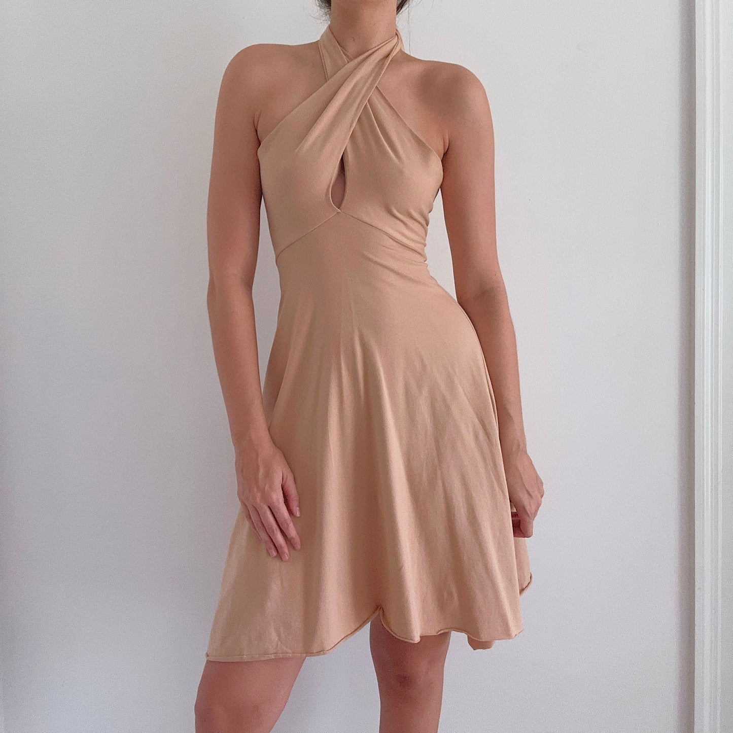 Y2K American Apparel Tan Halter Dress / SZ M