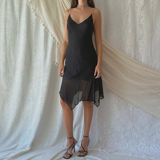 Italian Black Silk Midi Dress / SZ M