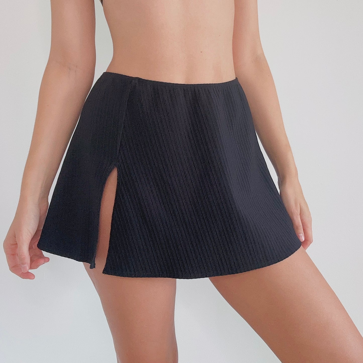 90's Black Slit Mini Swim Skirt / SZ M-L