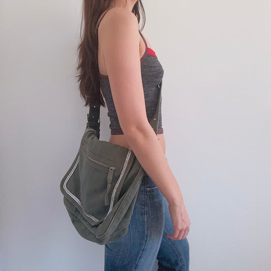 Y2K Olive Sequin Messenger Bag