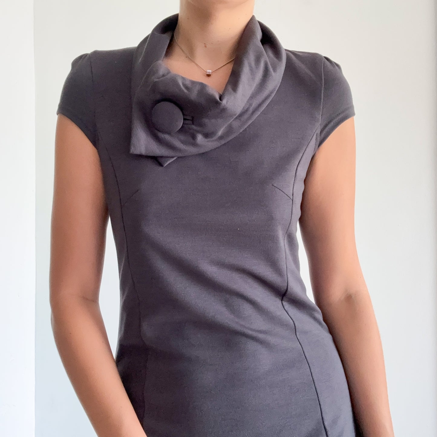 Y2K Grey Ruffle Shift Dress / SZ S