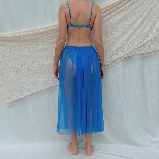 80's Cobalt Blue Mesh Skirt / SZ XS-S