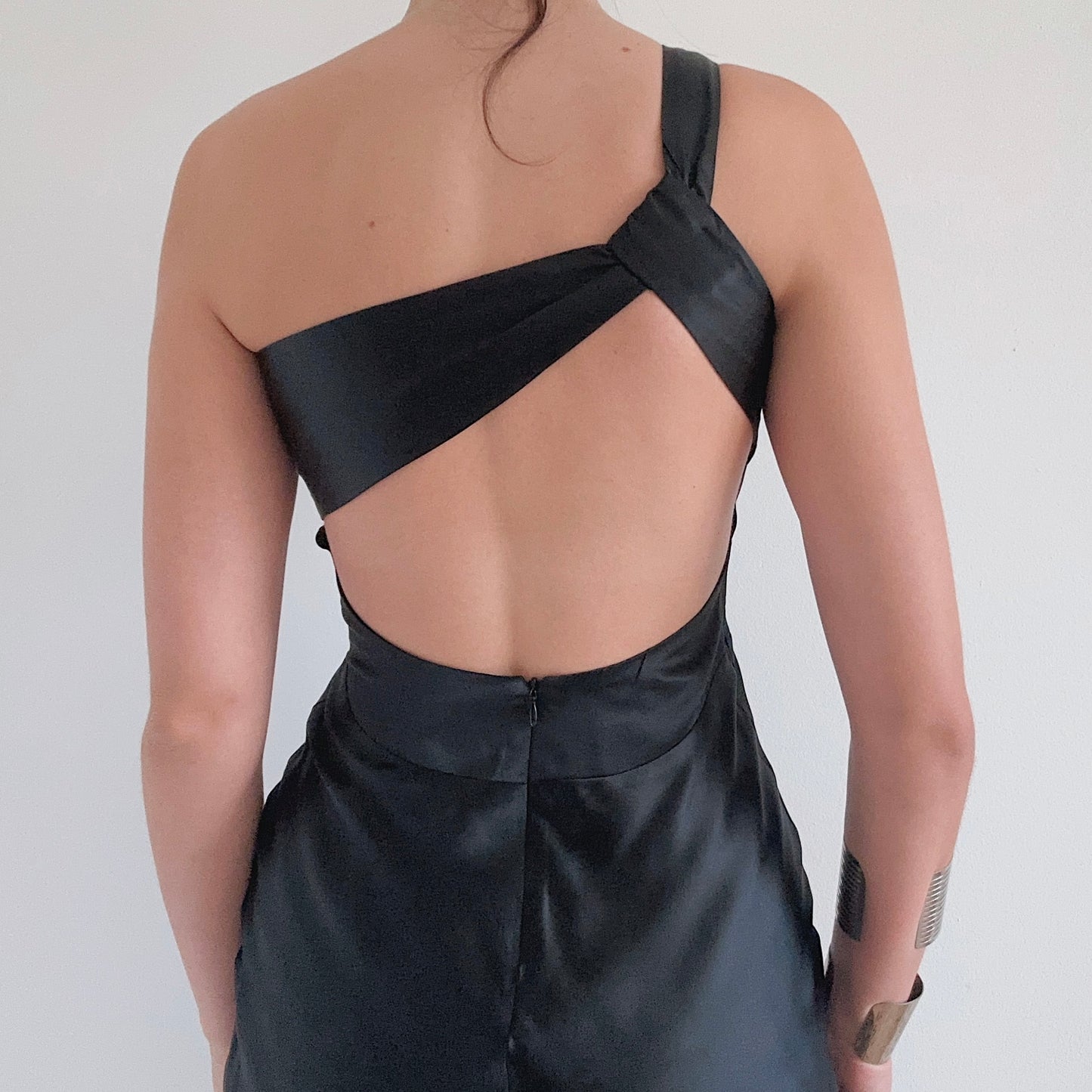 Y2K Black Silk Backless Dress / SZ 2