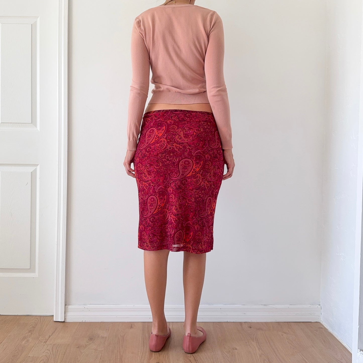 Y2K Magenta Paisley Mesh Midi Skirt / SZ M