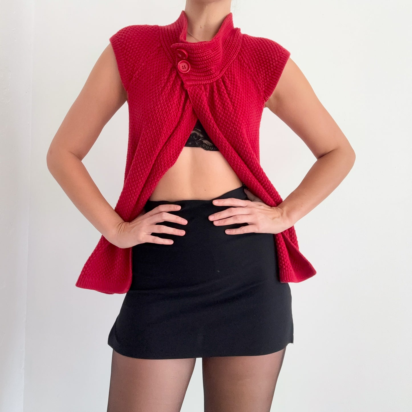 Y2K Cherry Red Knit Cardigan Top / SZ M