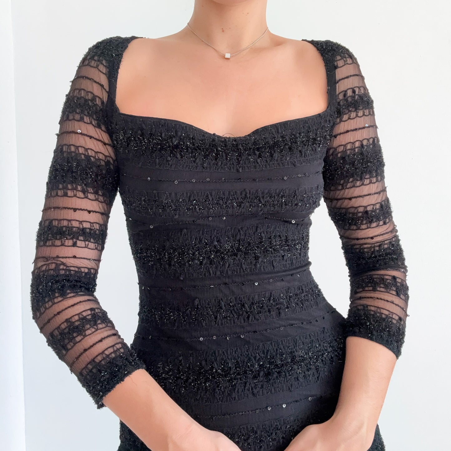 Contemporary Black Fuzzy Mesh Dress / SZ 4