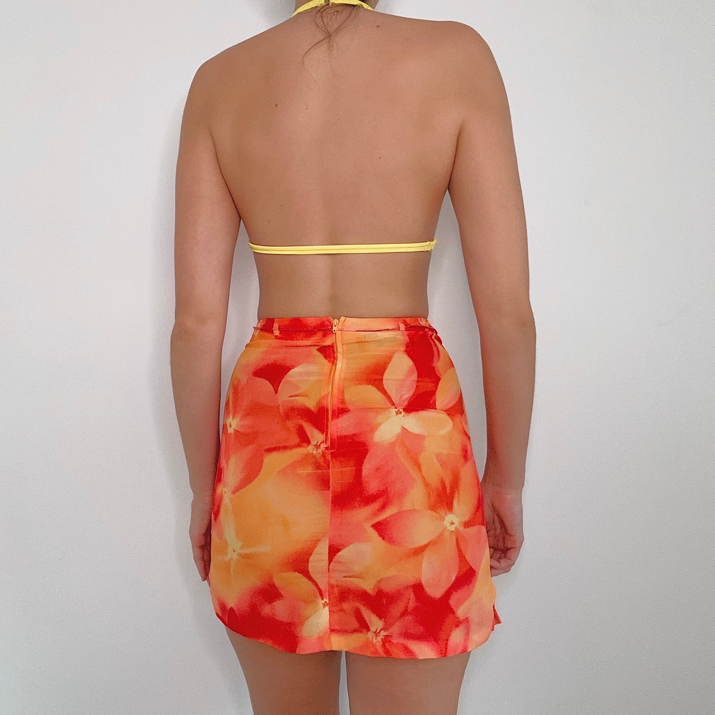 Y2K Orange Floral Mini Skirt / SZ 0/2