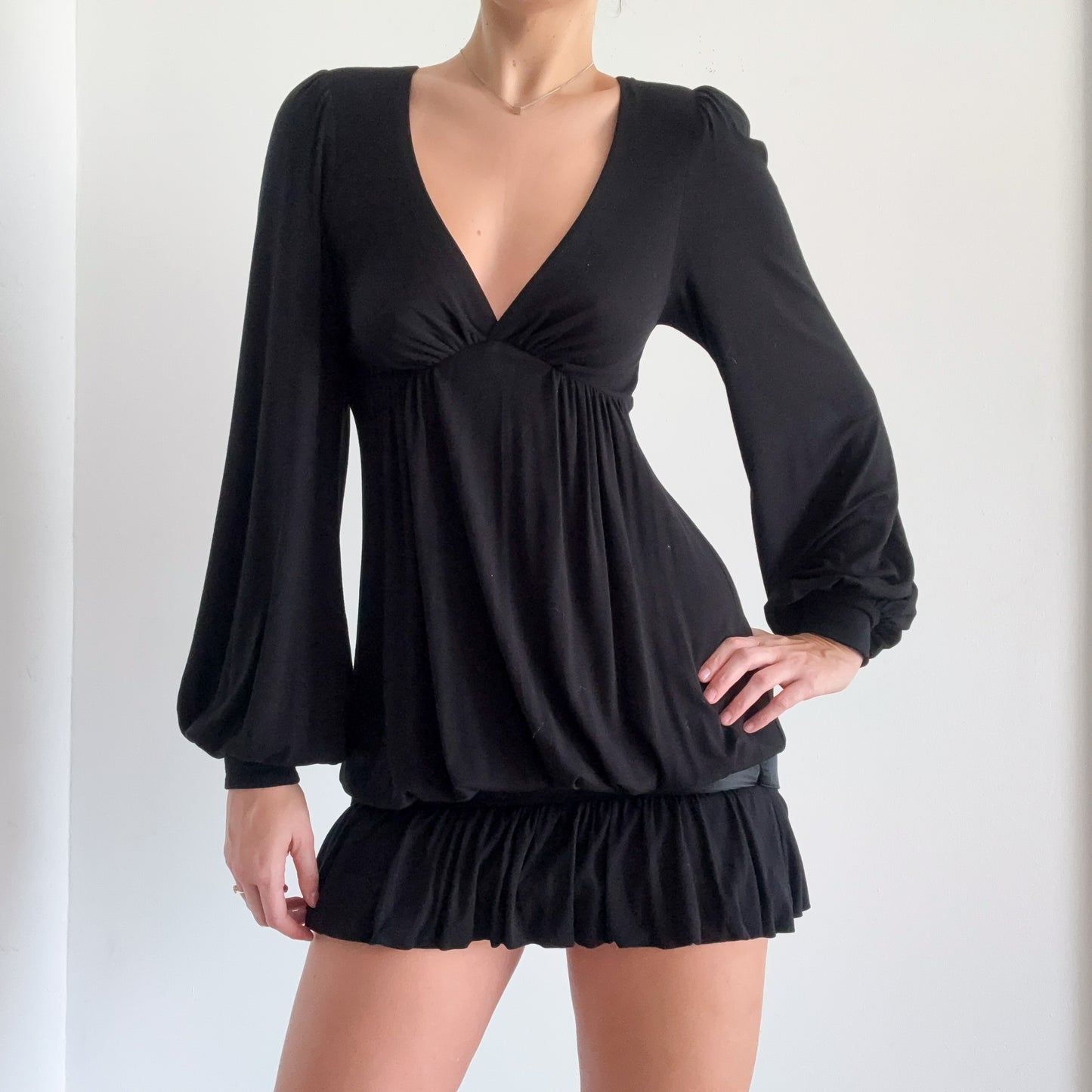 Y2K Black Balloon Sleeve Bubble Dress / SZ XS/S
