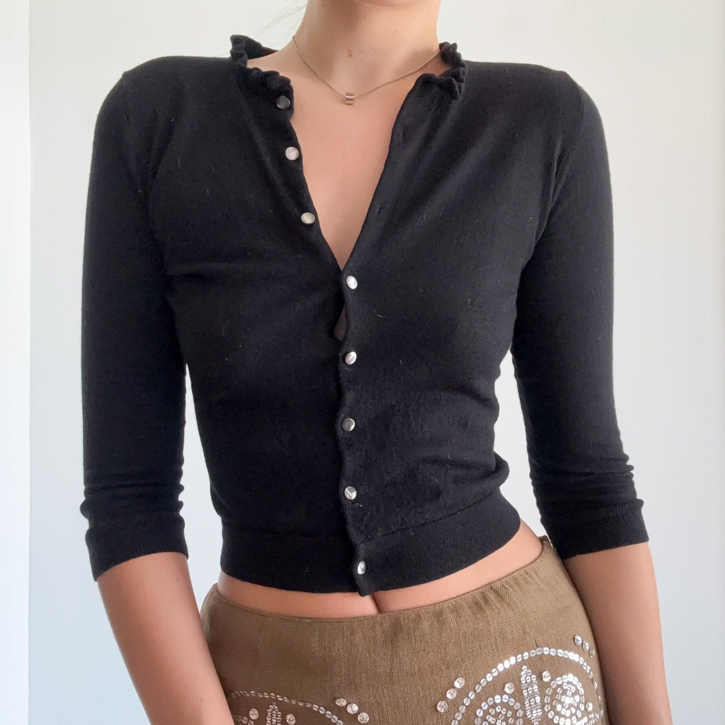Y2K Black Merino Wool Cardigan / SZ S/M