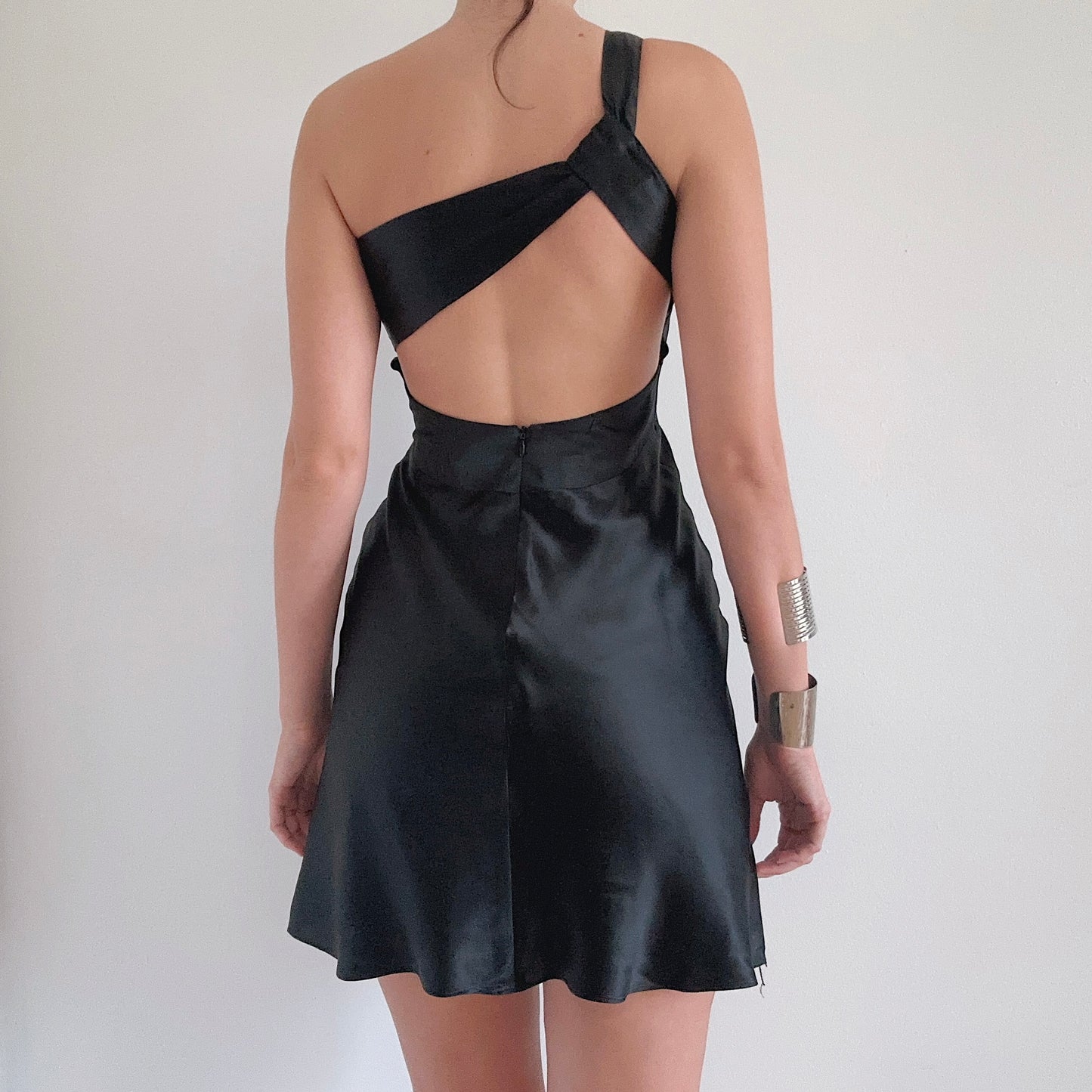 Y2K Black Silk Backless Dress / SZ 2