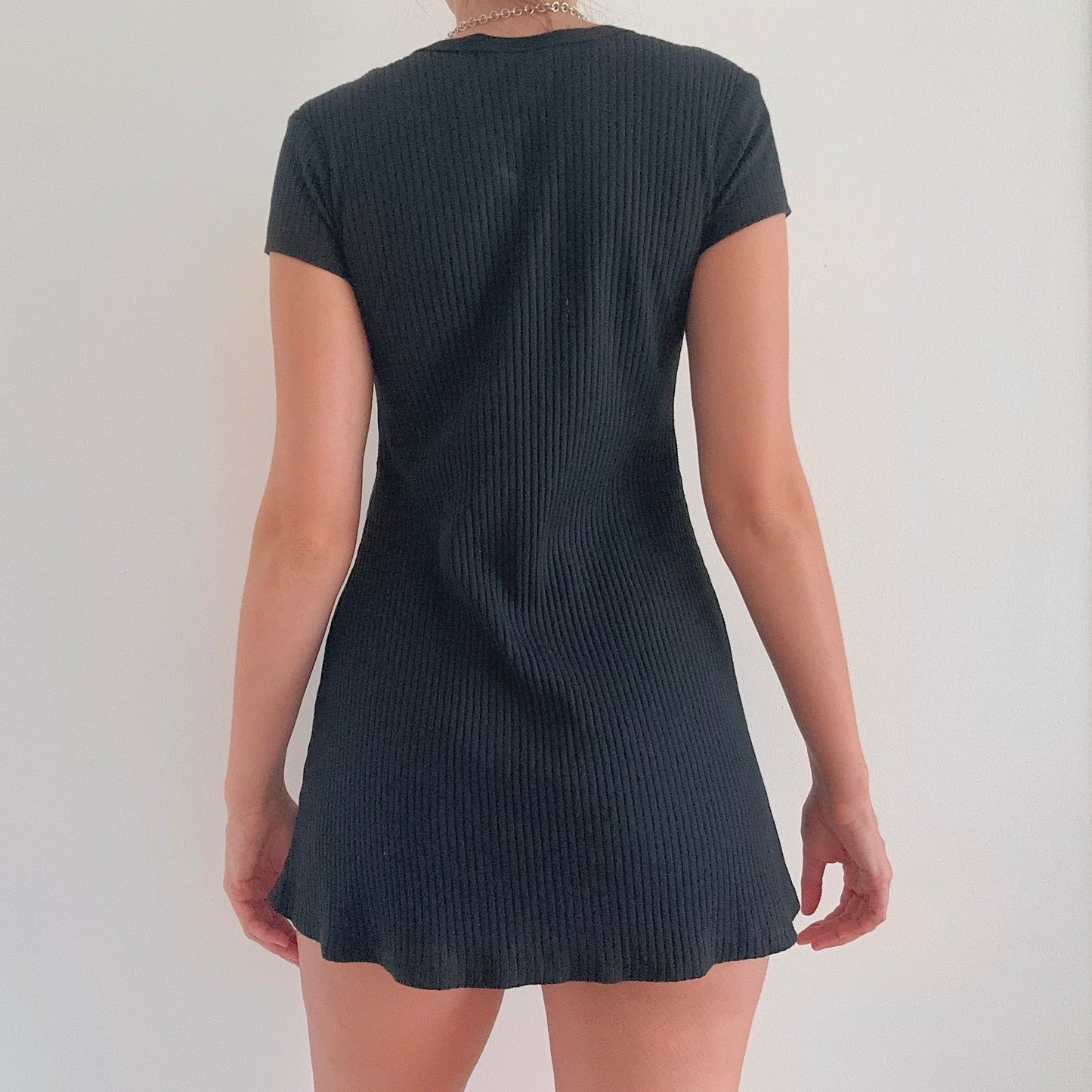 Y2K Black Ribbed T-Shirt Dress / SZ S/M