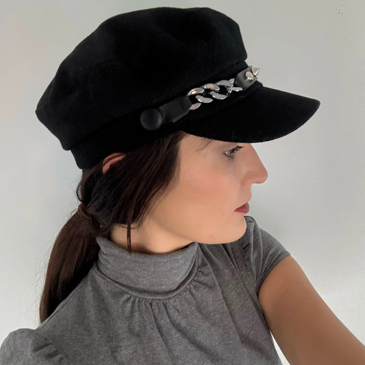 Y2K Black Studded Chain Cap