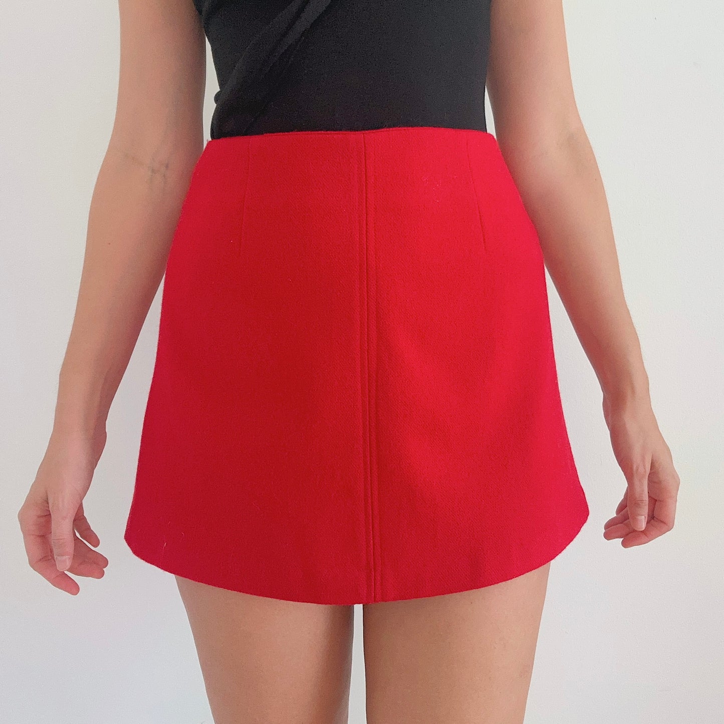 90's Red Wool Mod Mini Skirt / SZ 4