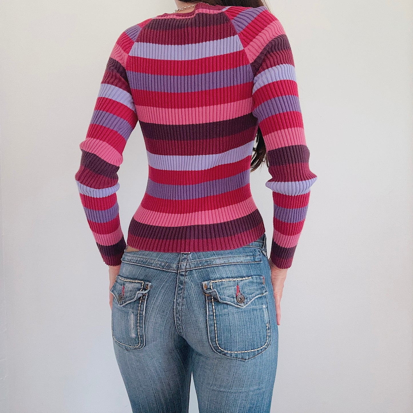 Y2K Purple & Pink Striped Sweater / SZ M