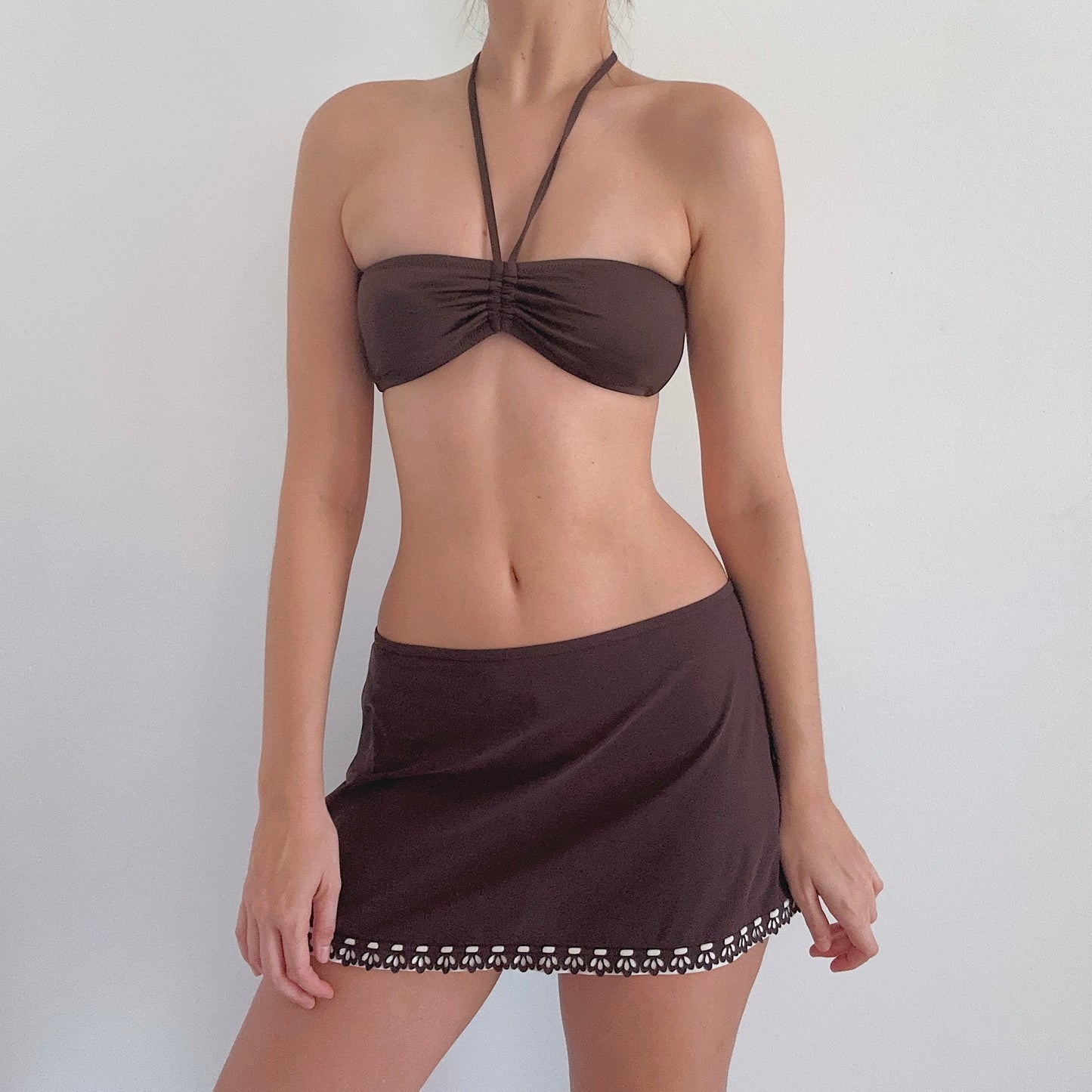 Y2K Brown & White Mini Swim Skirt / SZ M