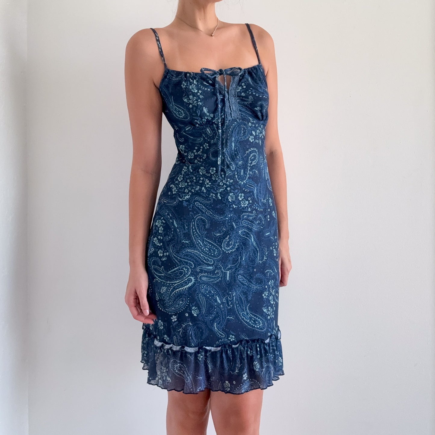 Y2K Blue Paisley Mesh Midi Dress / SZ S/M