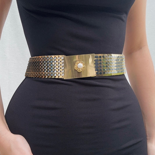 90's Gold & Silver Accordion Belt / SZ XS-M