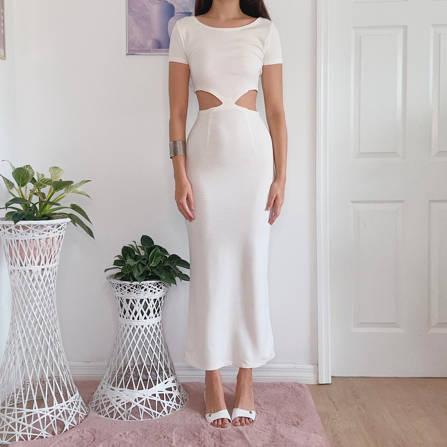 90's Ivory Cutout Maxi Dress / SZ M