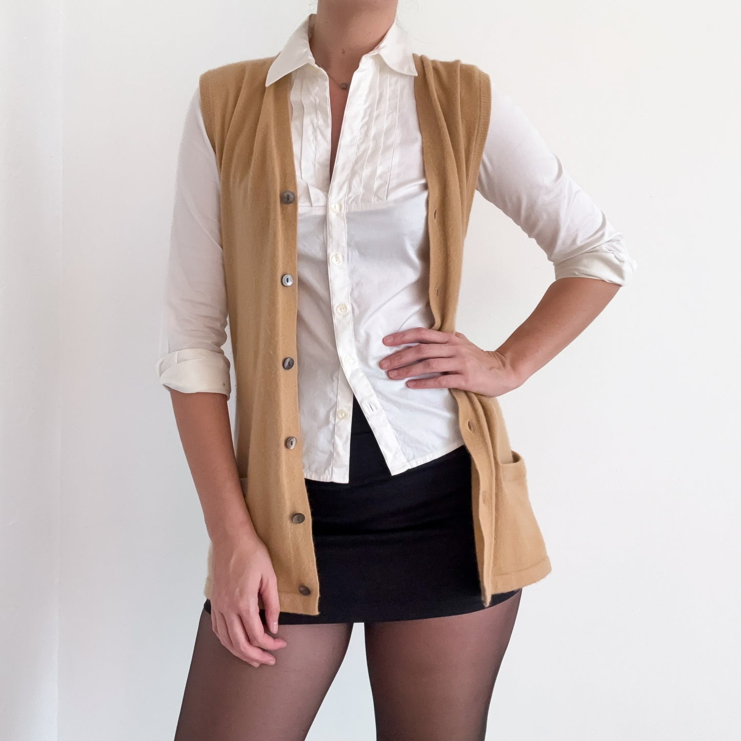 90's Camel Cashmere Vest Cardigan / SZ M