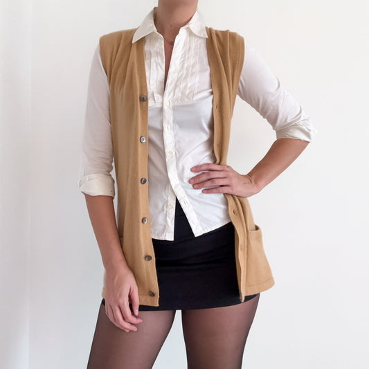 90's Camel Cashmere Vest Cardigan / SZ M