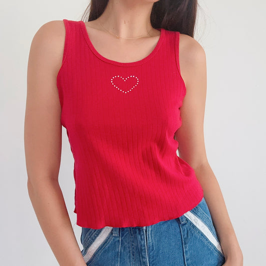 Y2K Red Bedazzled Heart Tank / SZ M