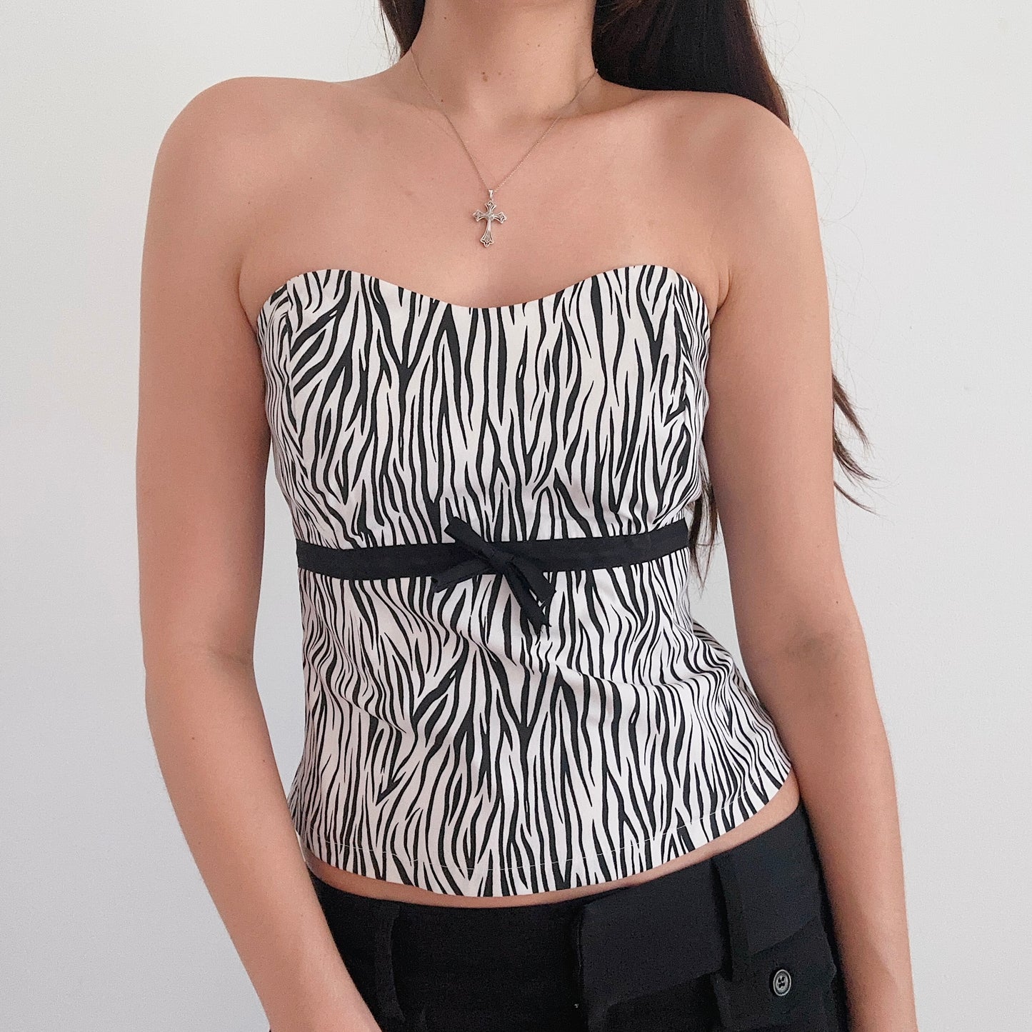 Y2K White & Black Zebra Corset Top / SZ M