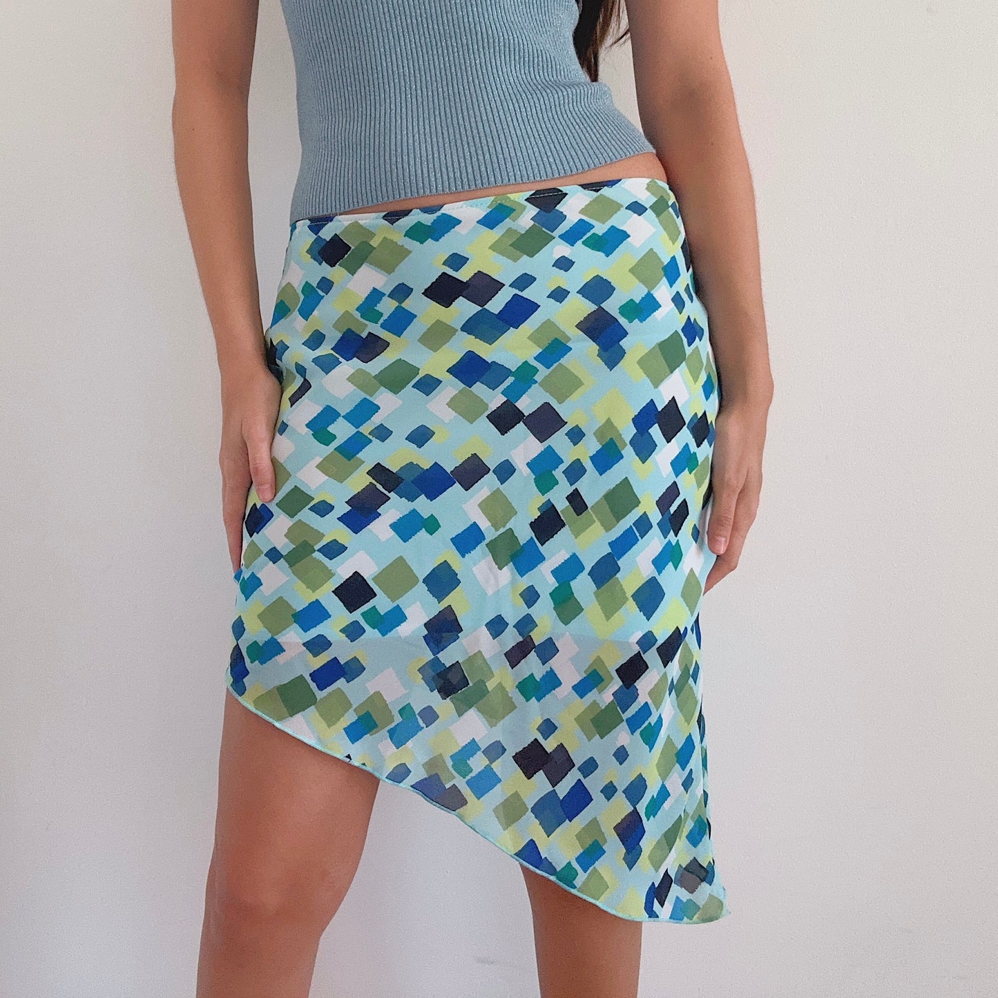 Y2K Blue Geometric Midi Skirt / SZ M