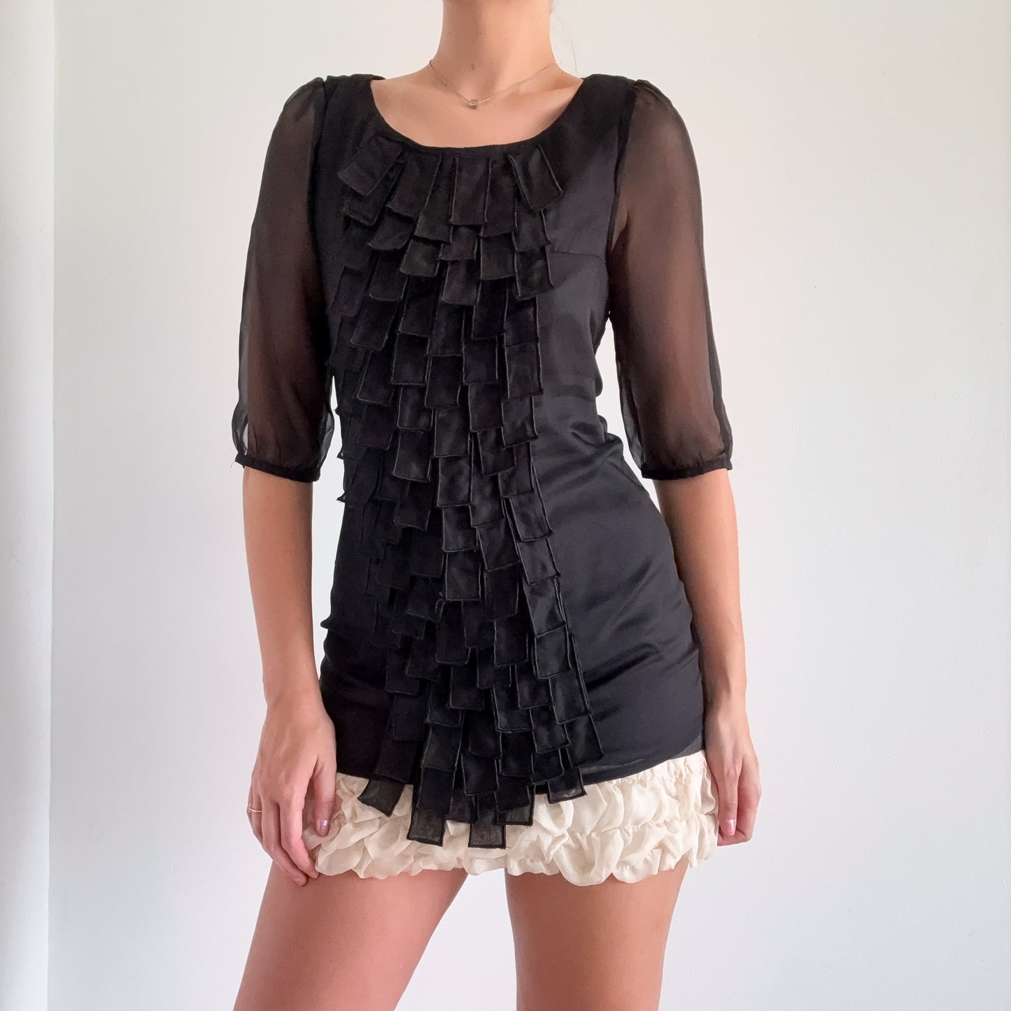 Y2K Black & Cream Organza Mini Dress / SZ S