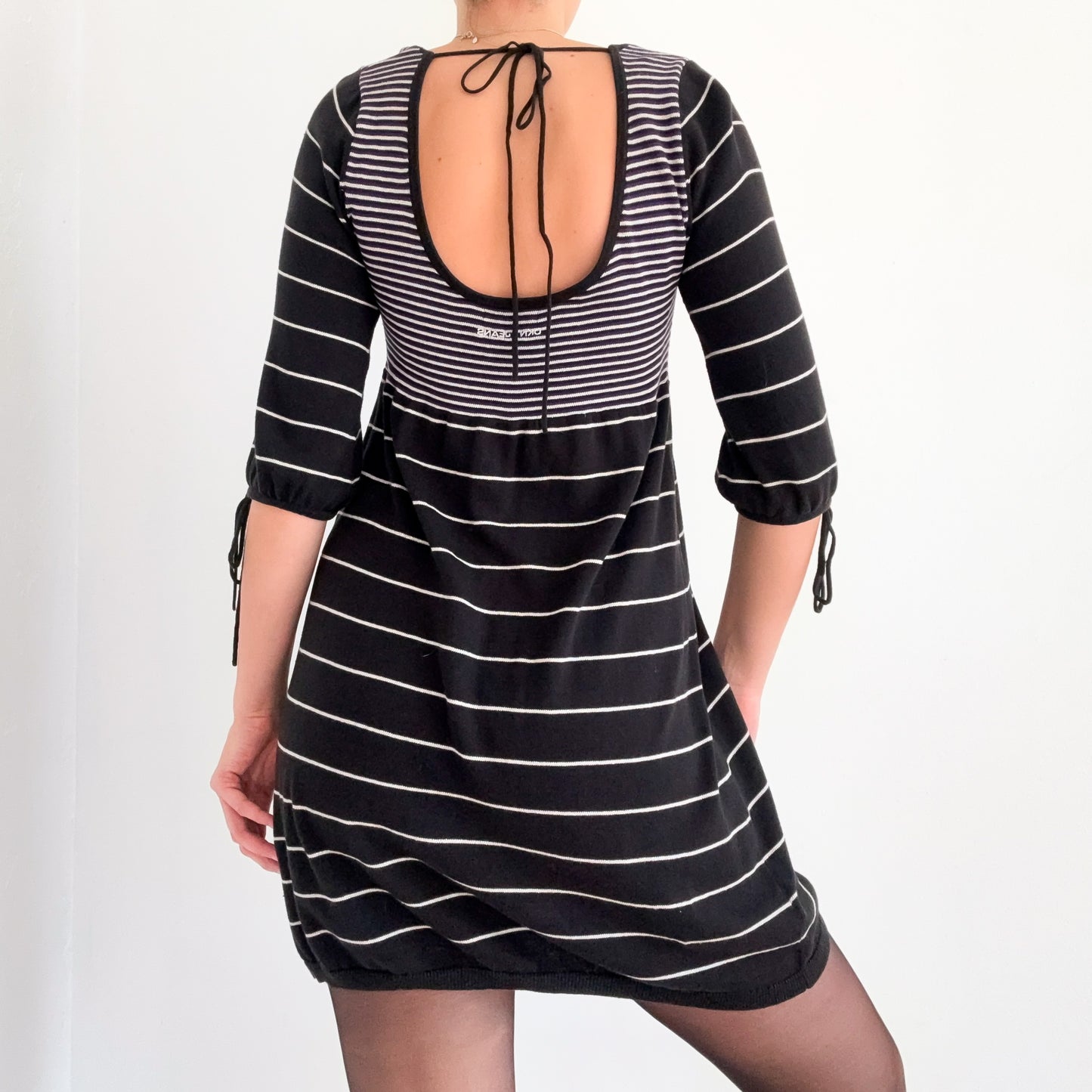Y2K DKNY Black & Purple Striped Knit Dress / SZ L