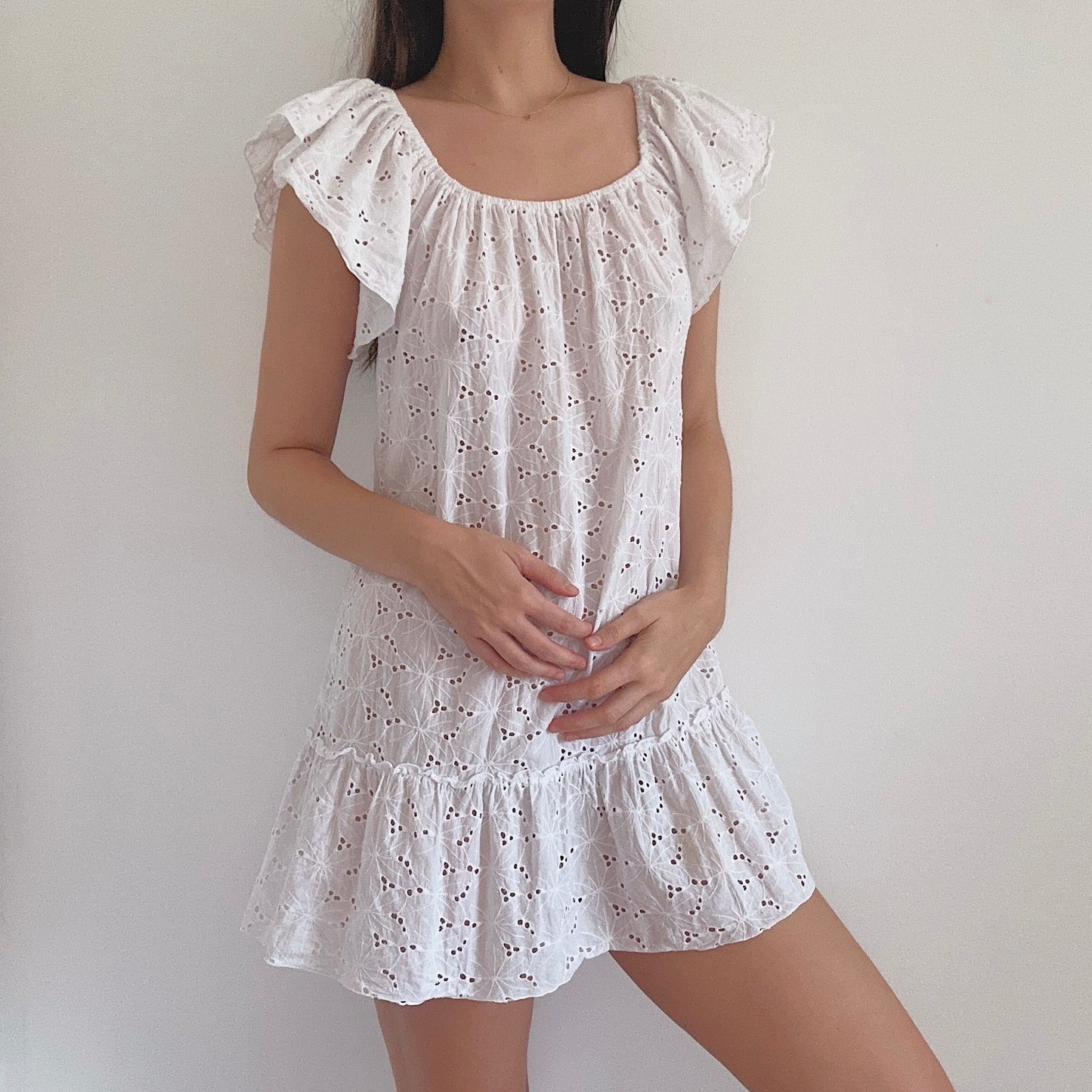 Eberjey White Cotton Eyelet Dress / SZ L