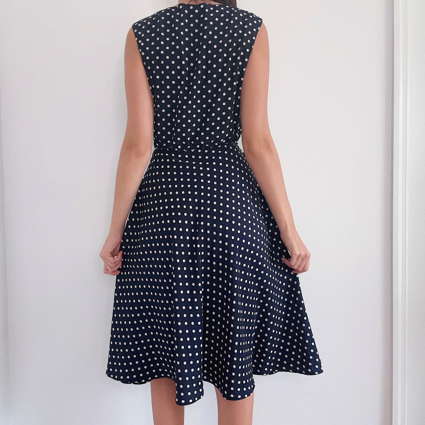 80's Navy Polka Dot Midi Dress / SZ S