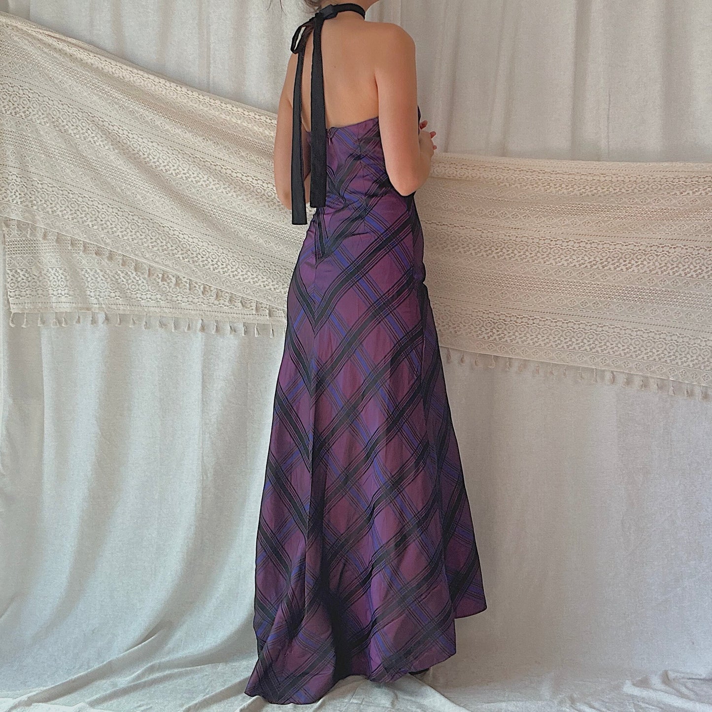 90's Purple Taffeta Plaid Gown / SZ 4/6