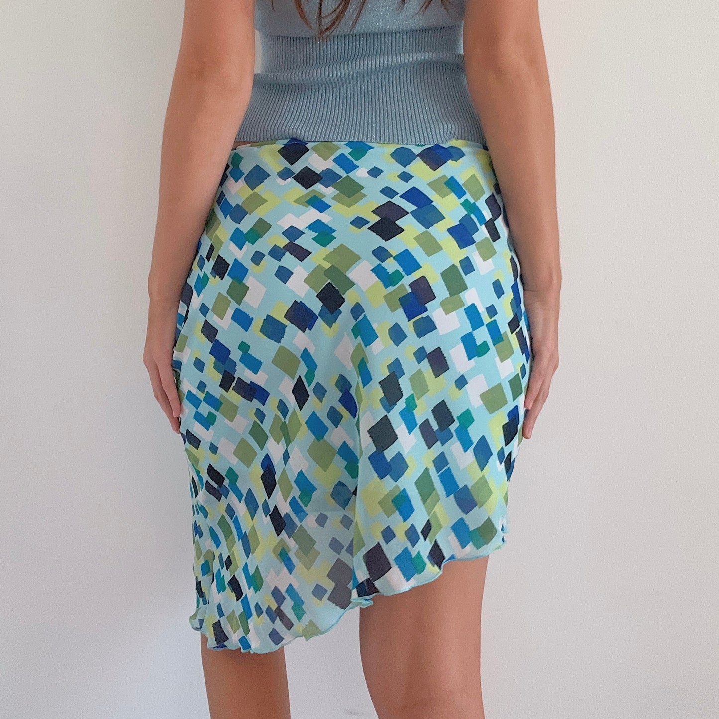 Y2K Blue Geometric Midi Skirt / SZ M