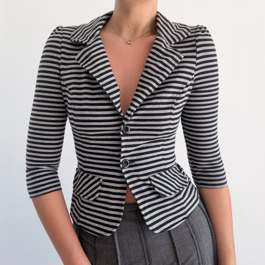 Y2K Guess Black & Grey Striped Blazer / SZ XS-S