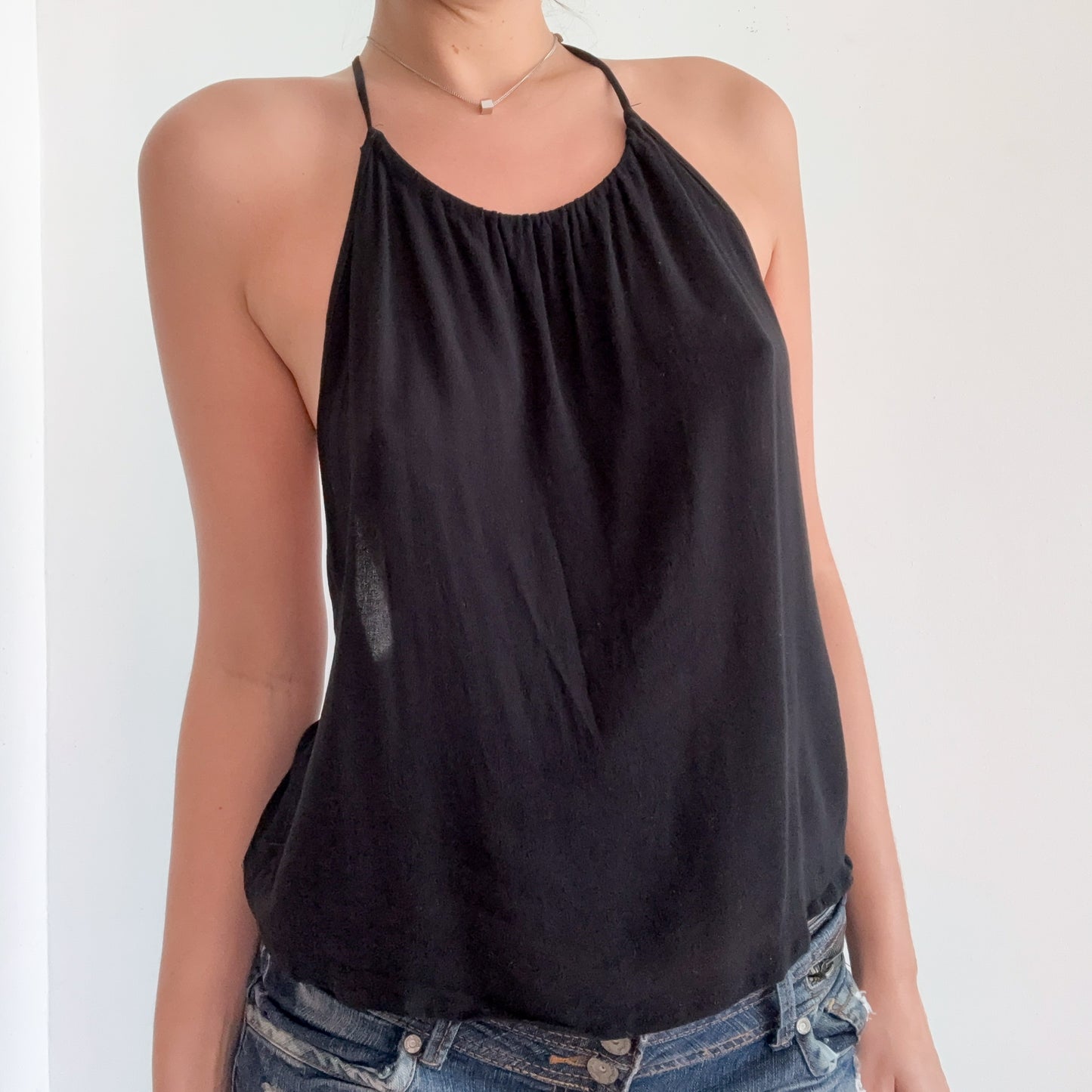 Y2K Black Rayon Open Back Tank / SZ S