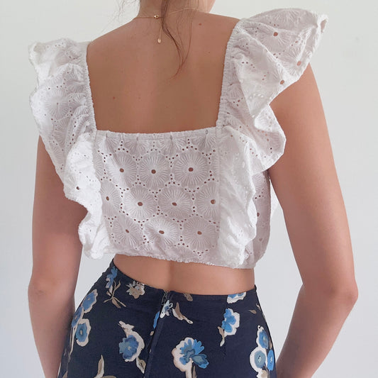 Eberjey White Cotton Eyelet Crop Top / SZ S