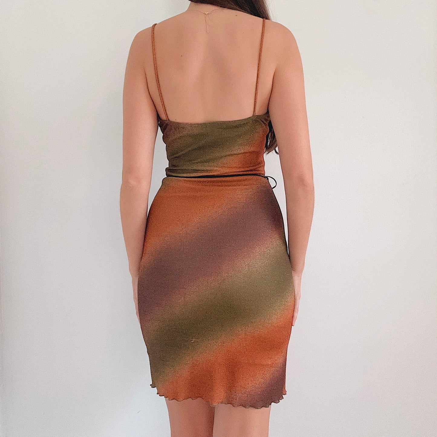 Y2K Burnt Orange & Olive Sparkle Dress / SZ S