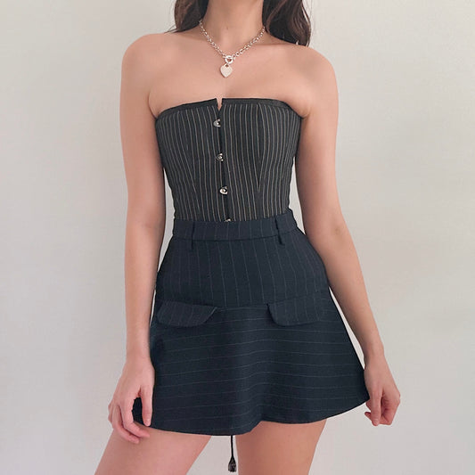 Navy Pinstripe Mini Skirt / SZ 2