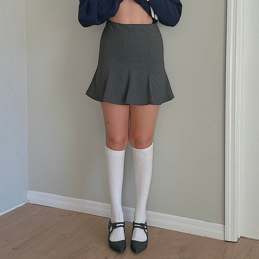 Y2K Grey Wool Pleated Skirt / SZ XS/S
