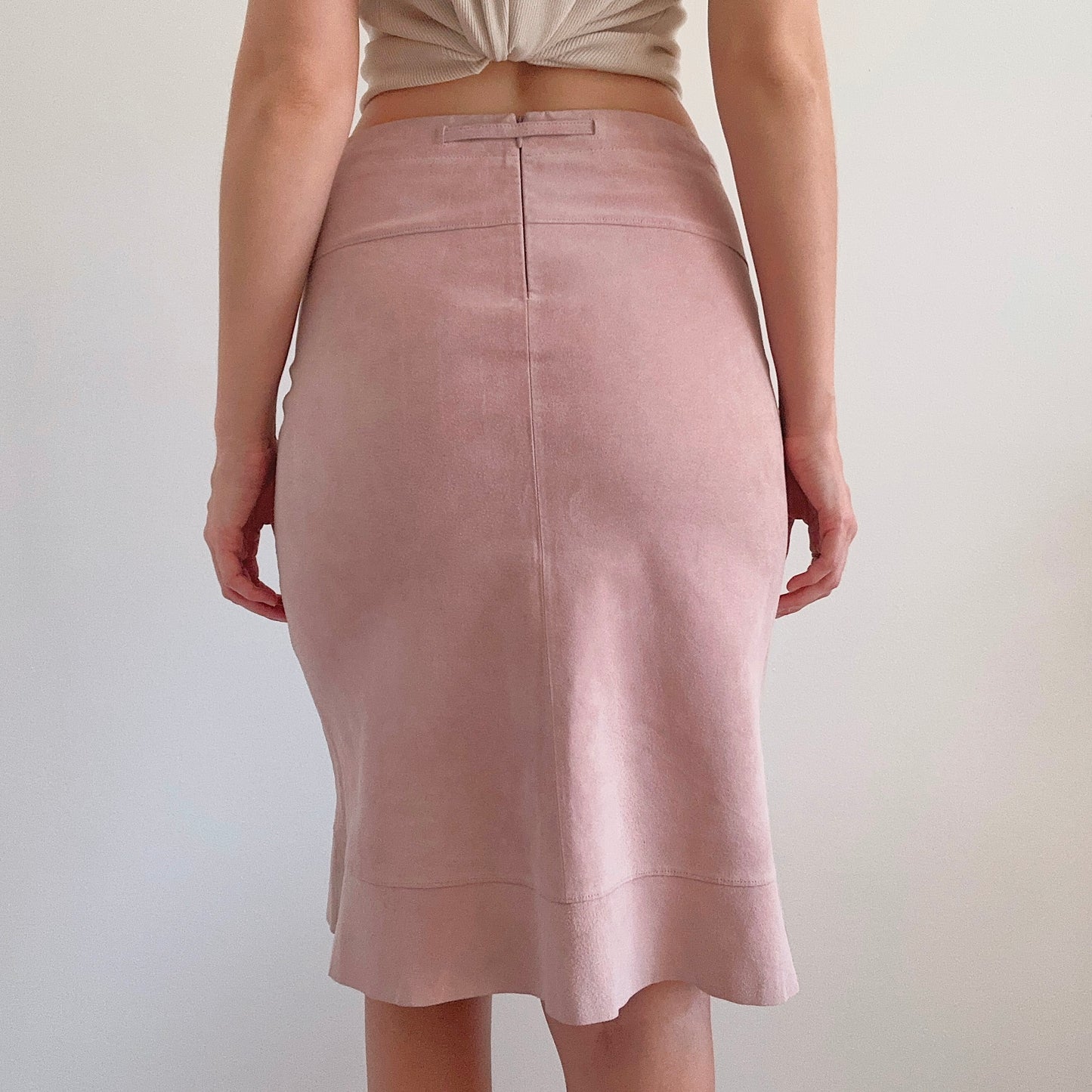 Y2K Pale Pink Suede Midi Skirt / SZ XS/S