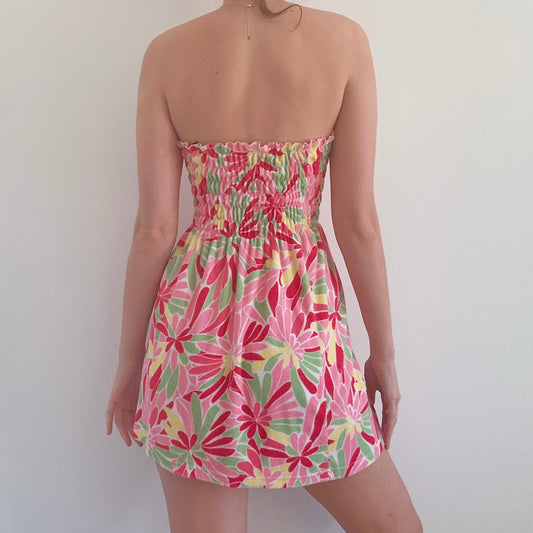 Y2K Pink Printed Terrycloth Tube Mini Dress / SZ S
