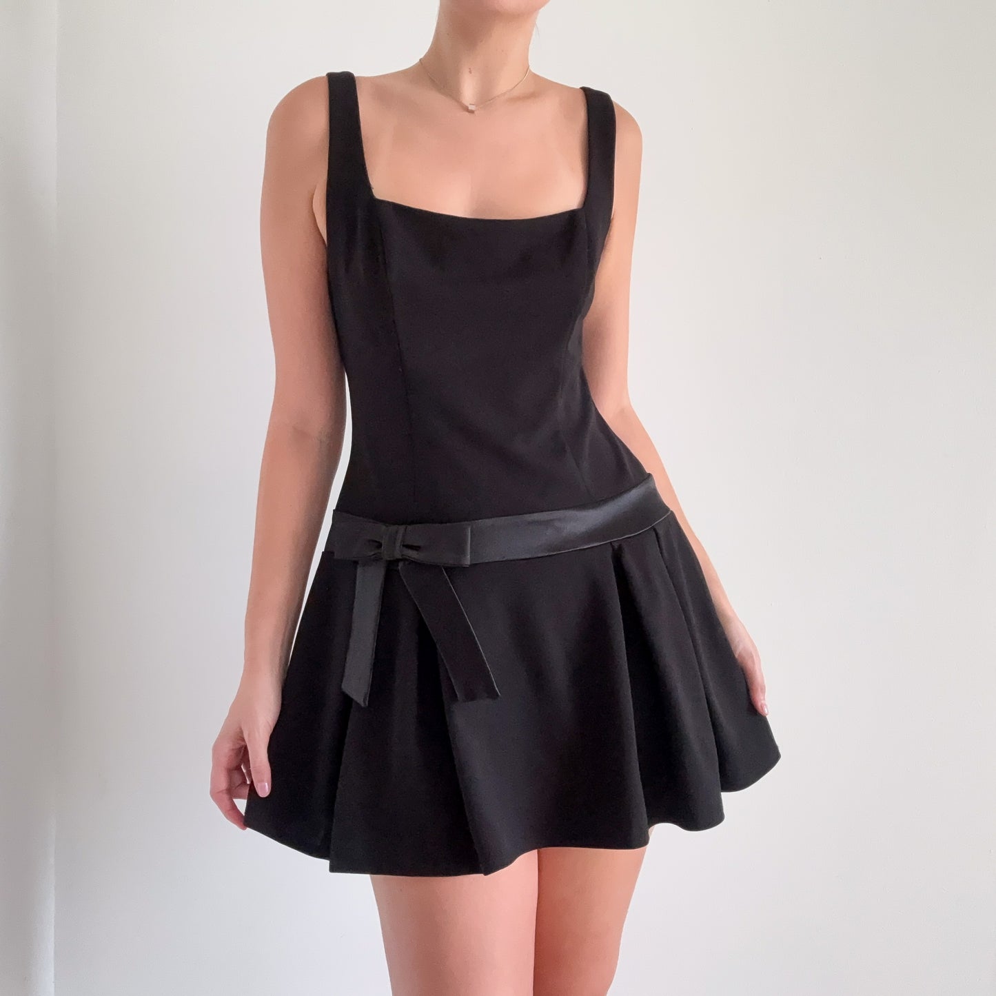 Y2K Black Drop Waist Bow Mini Dress / SZ M/L