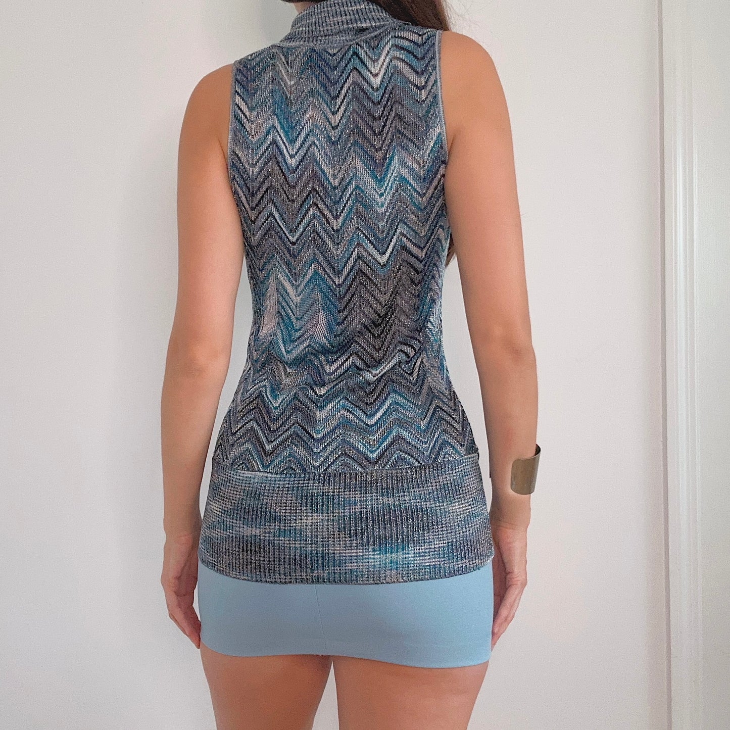 Y2K Blue Chevron Metallic Knit Tunic / SZ S-M